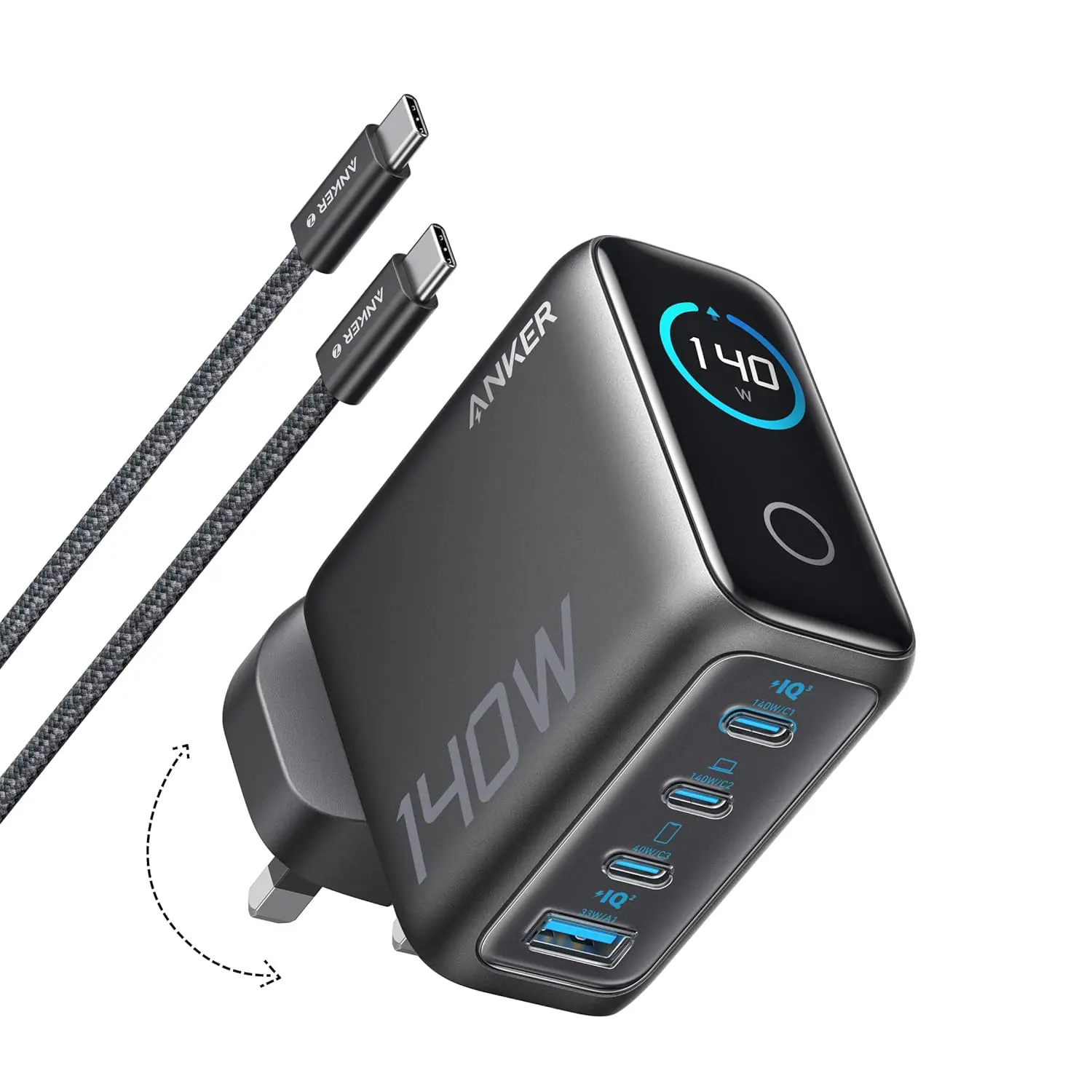 Anker Charger 140W, 4-Port Foldable PD 3.1 USB-C GaN Charger - B2697KZ1